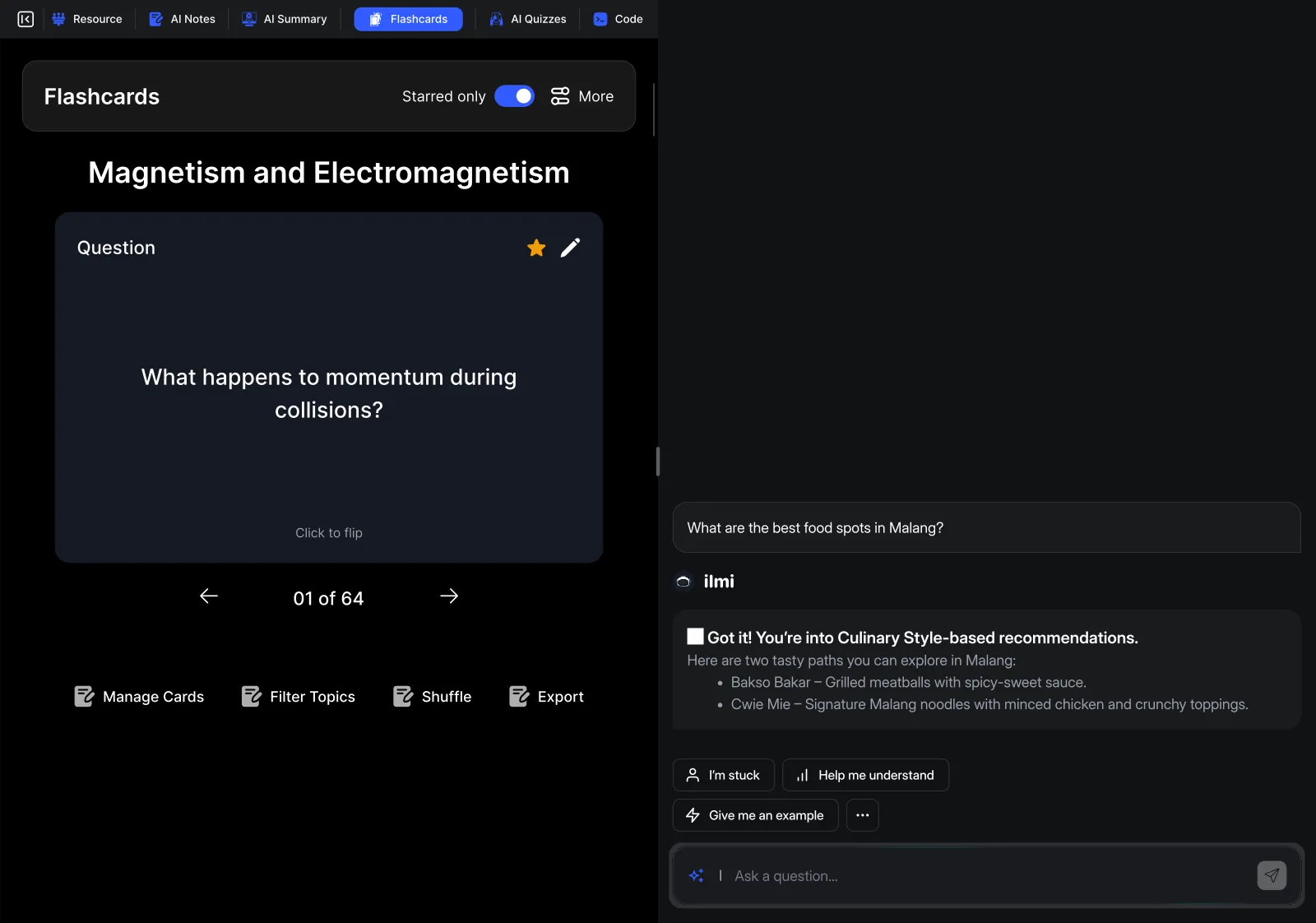 EduSpace AI flashcards generated from a student's own work